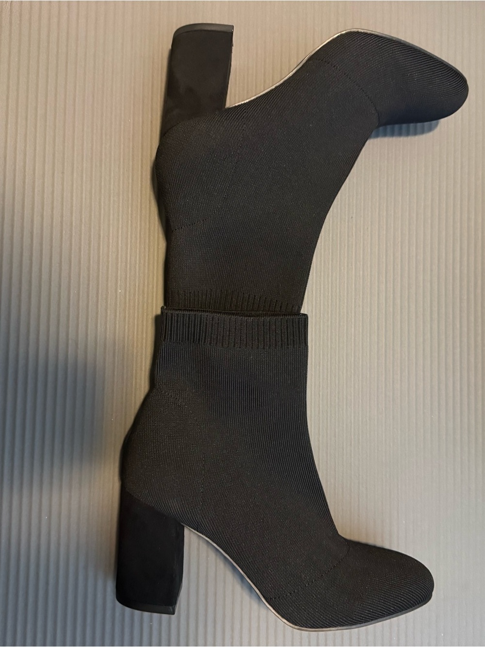 Women's Black Knit Sock Booties with Block Heel - Picture 10 of 10